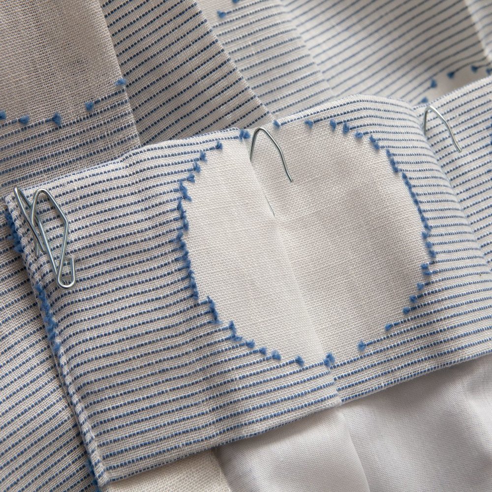 2 Pinch Pleated Curtain Panels Drapes Polka Dot Pattern w Hooks 27x41 Blue White - Picture 4 of 10